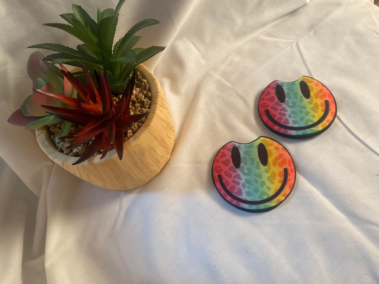 Colorful Smiley Car Coasters